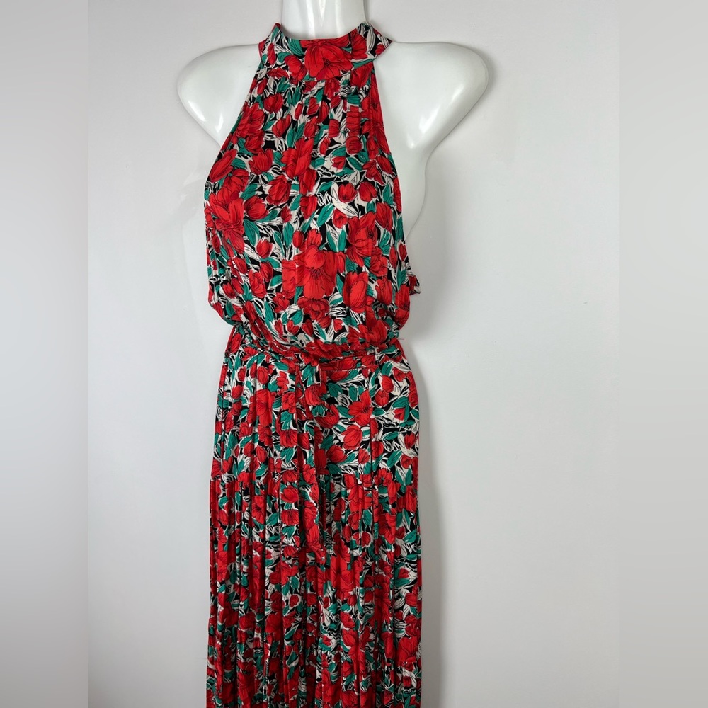 Ebby & I Midi Dress Floral Red Poppy Halter Neck Tie Waist Boho Size S 8 - Picture 8 of 16